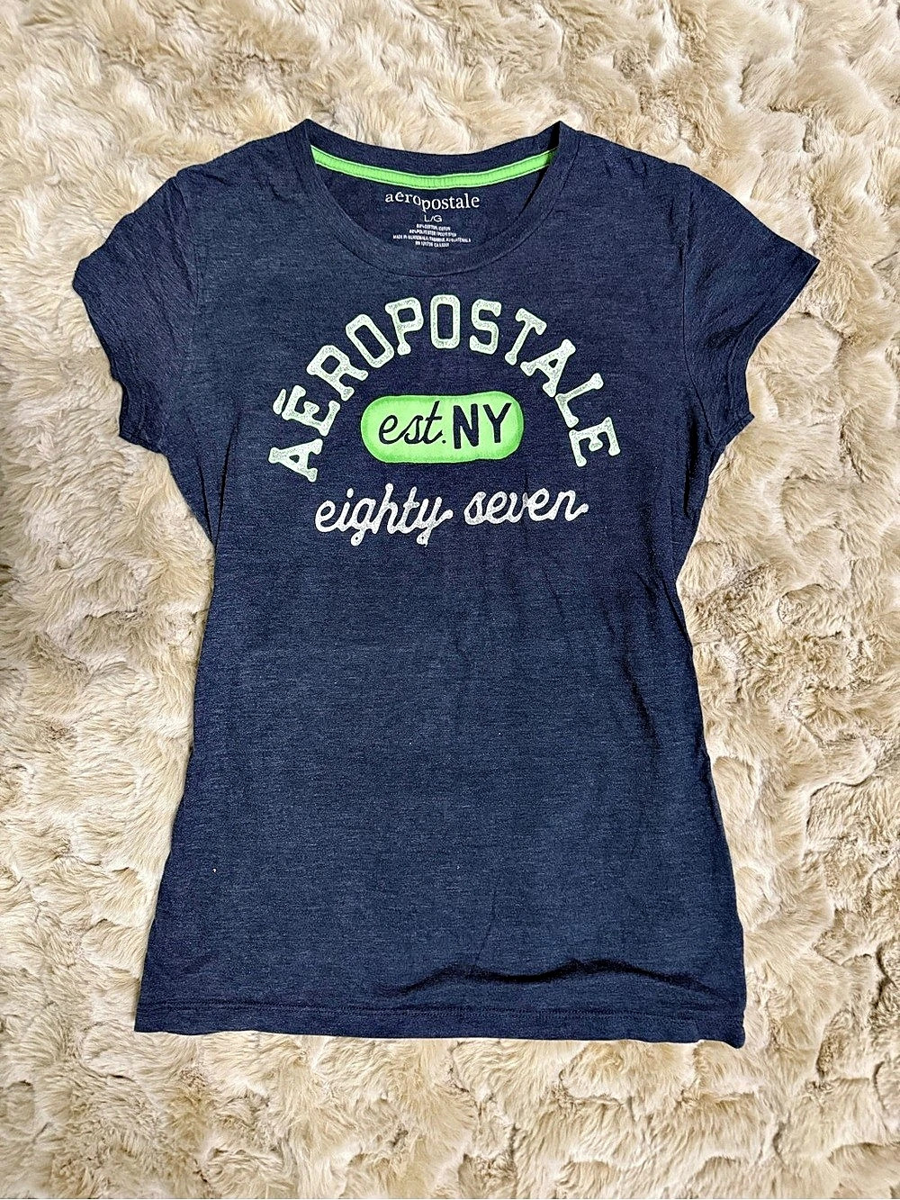 Y2K Aeropostale Eighty Seven Graphic Tee Short Sleeve Blue Large